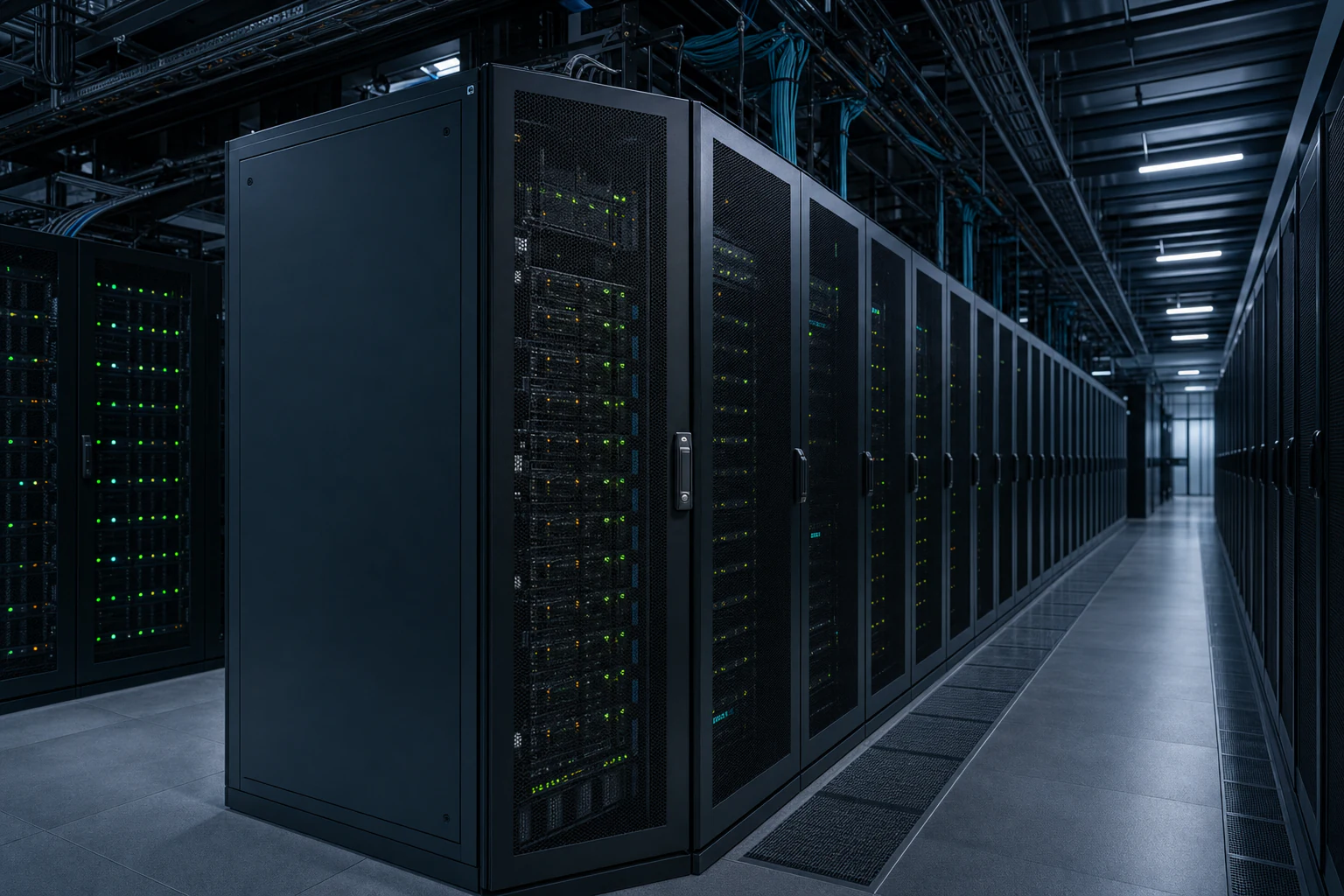 GPU and high-performance computing racks used for AI model engineering.