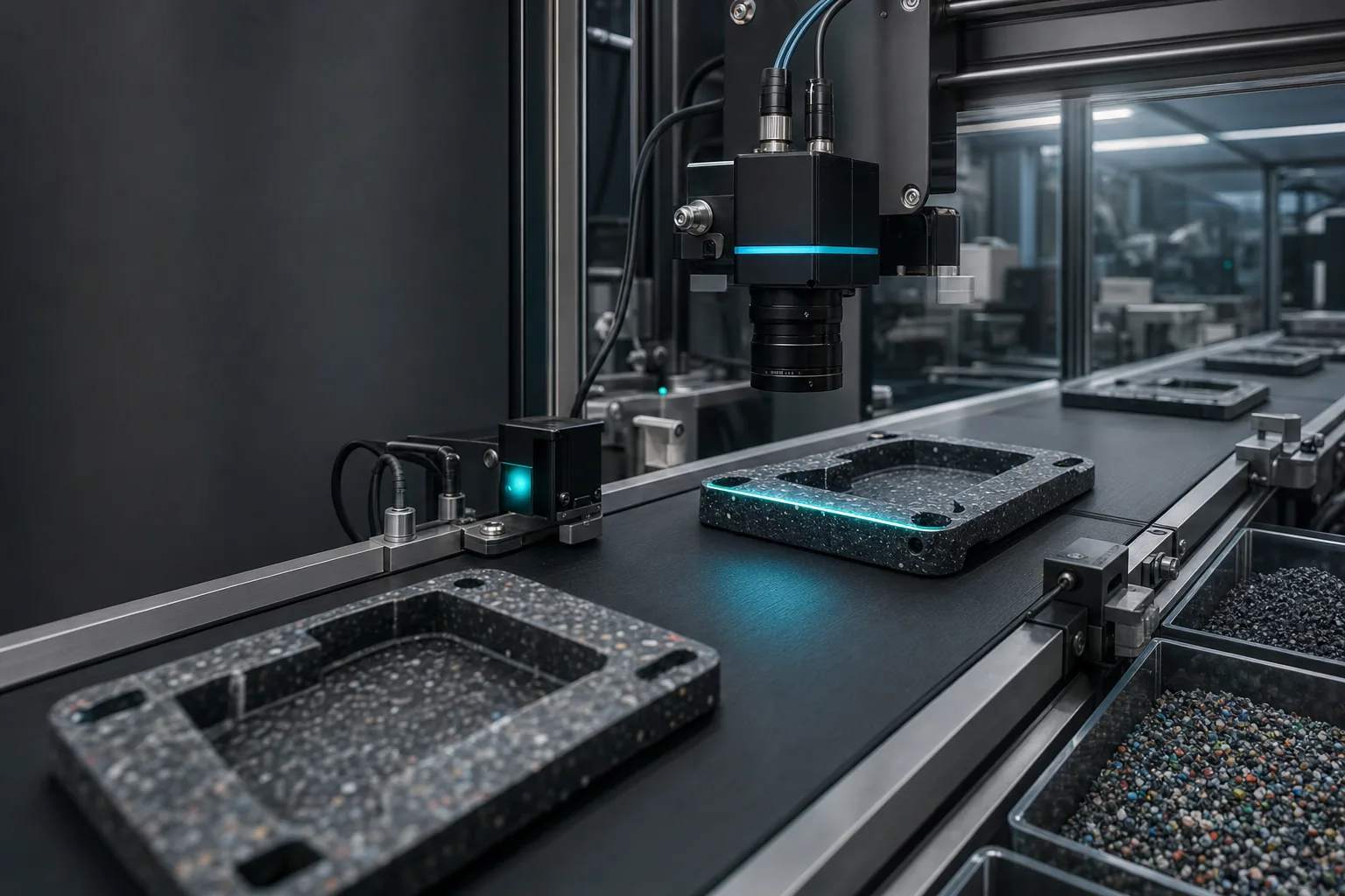 Machine-vision inspection on an industrial traceability production line.